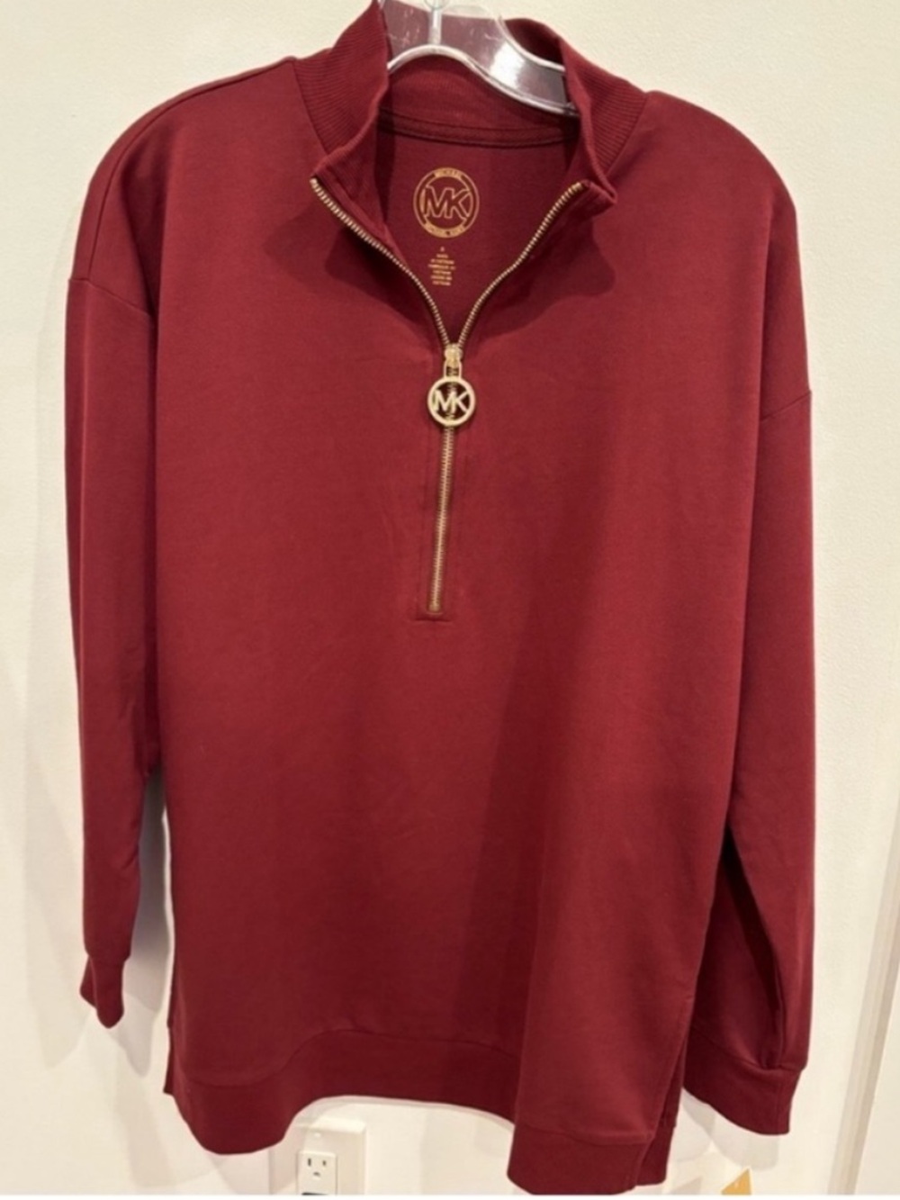 MICHAEL Michael Kors NEW Half Zip Pullover Top Cranberry Gold Hardware Womens S